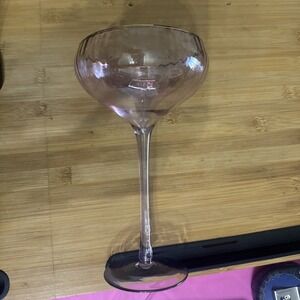 2 Vintage Elegant Pink Tall Sherbet Champagne Glass Gold Trim Pink Stems (sh4)